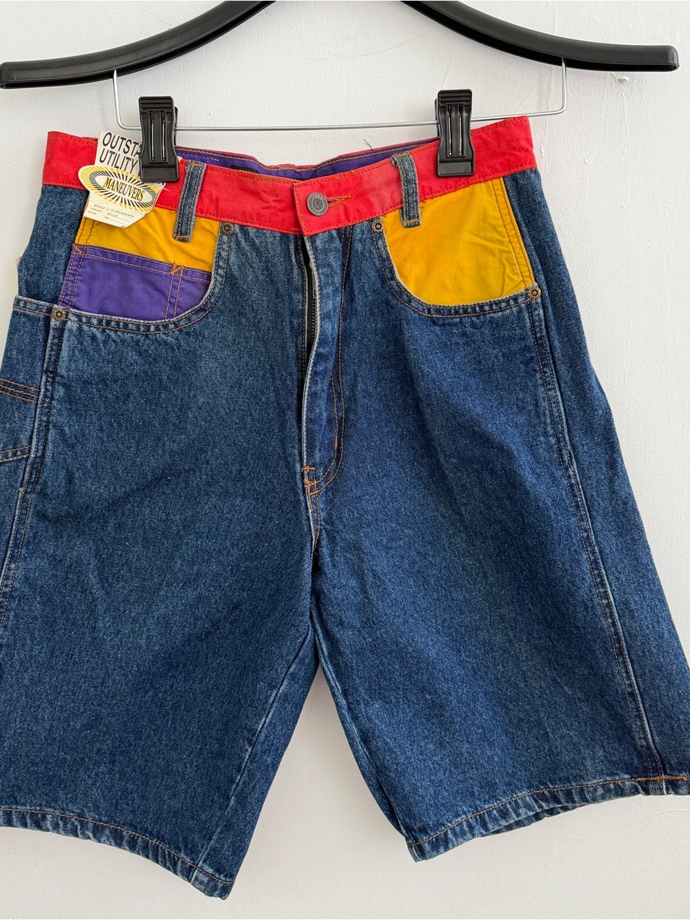 Vintage 90s Maneuvers USA Colorblock Denim Shorts MED Two Tone Grunge Skater Hip